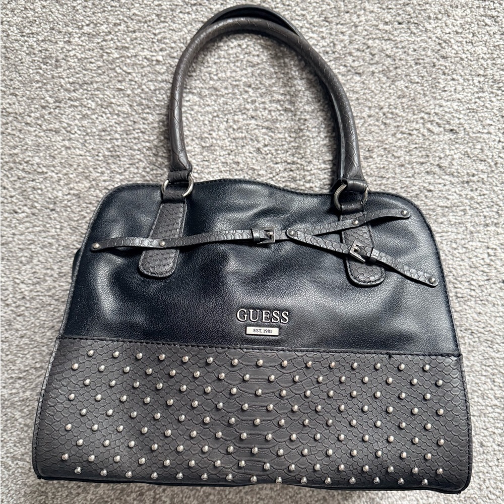 GUESS Black and Gray Studded Satchel